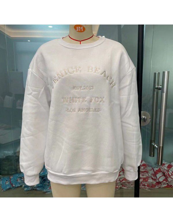 Women's embroidered sweater European and American casual letter embroidered long sleeve sweatshirt Hip hop trend autumn and winter new style