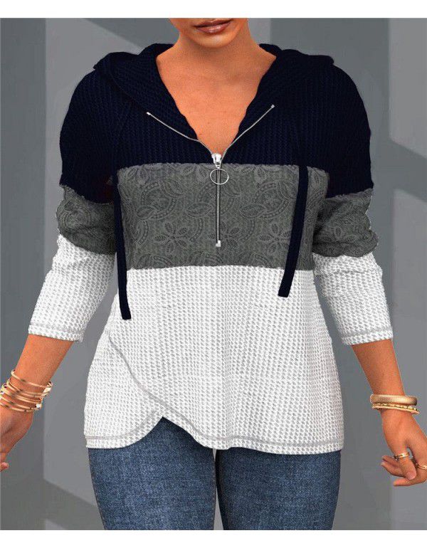 New Style Hooded Colored Zipper Sweater for Women