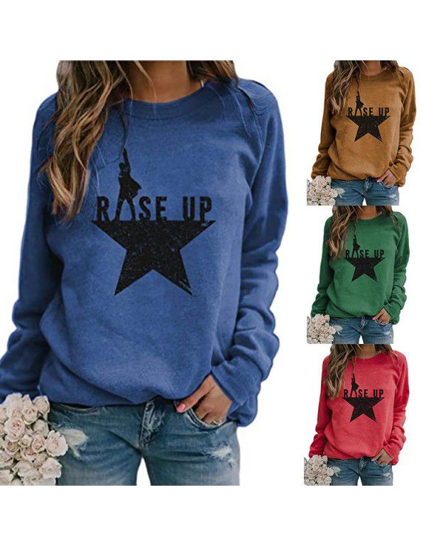 Popular Autumn and Winter New Products in Europe and America Printed Casual Loose Pullover Long Sleeve Women's Top Sweater Women