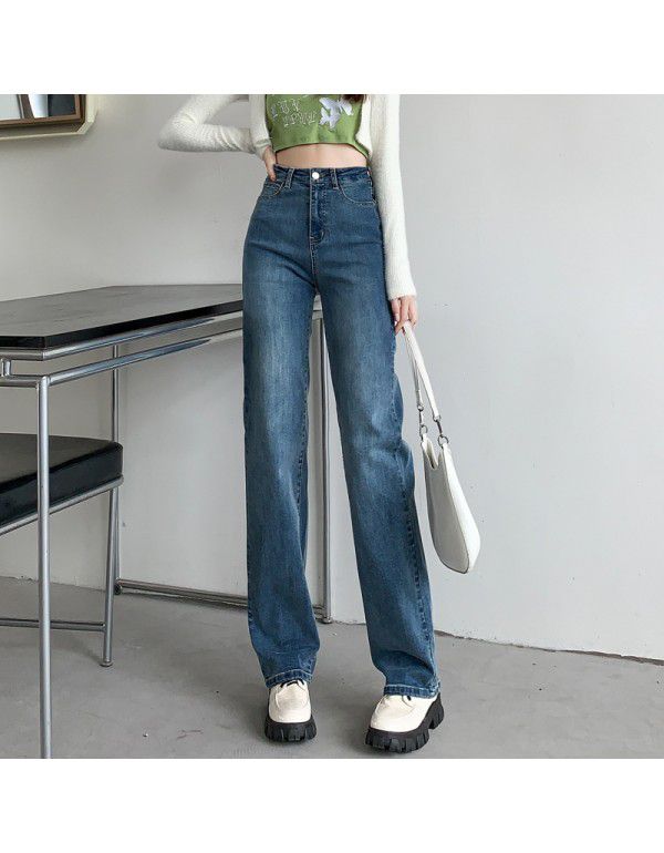 High Waist Retro Straight Leg Jeans Women's Loose ...