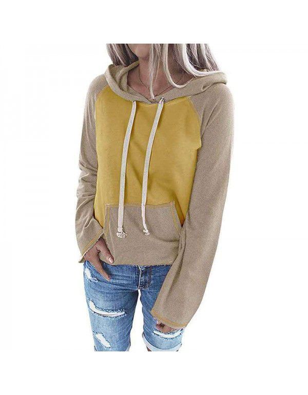 Popular European and American top color matching hooded sweater for women