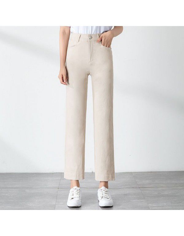 Cotton Women's Pants Straight Sleeve Fashion Pants Spring and Autumn Pants High Waist Elastic Pants Casual Pants Women