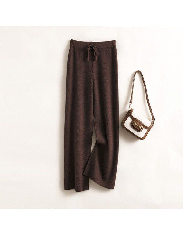 New knitted women's trousers with high waistband elastic drape feel and versatile leggings 