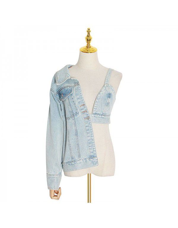 Spring New Personalized Strap Off Shoulder Denim Dress Women's Relaxed Casual Small Design Fashion Coat