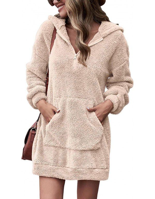 European and American Casual Loose Hooded Zipper Plush Coat Loose Warm Lamb Plush Windbreaker