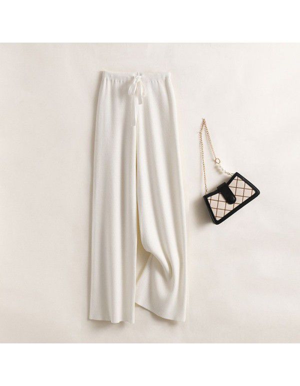 New knitted women's trousers with high waistband elastic drape feel and versatile leggings 