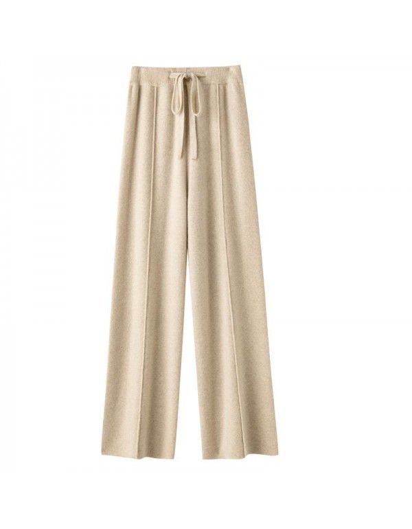 High-end cashmere temperament wide-leg trousers women's high-waisted cashmere cloud trousers loose casual straight pants for autumn and winter 