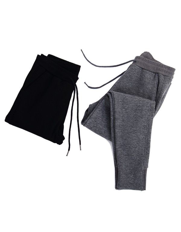 Women's winter plush thickened elastic waist high waist cotton warm casual sports pants side leg pants radish pants 