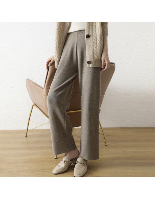 Autumn and Winter New Knitted Wide Leg Pants Women...