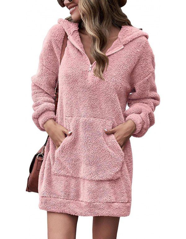 European and American Casual Loose Hooded Zipper Plush Coat Loose Warm Lamb Plush Windbreaker