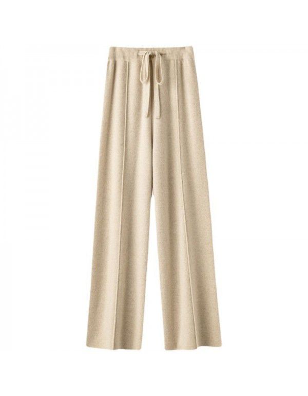 High-end cashmere temperament wide-leg trousers women's high-waisted cashmere cloud trousers loose casual straight pants for autumn and winter 