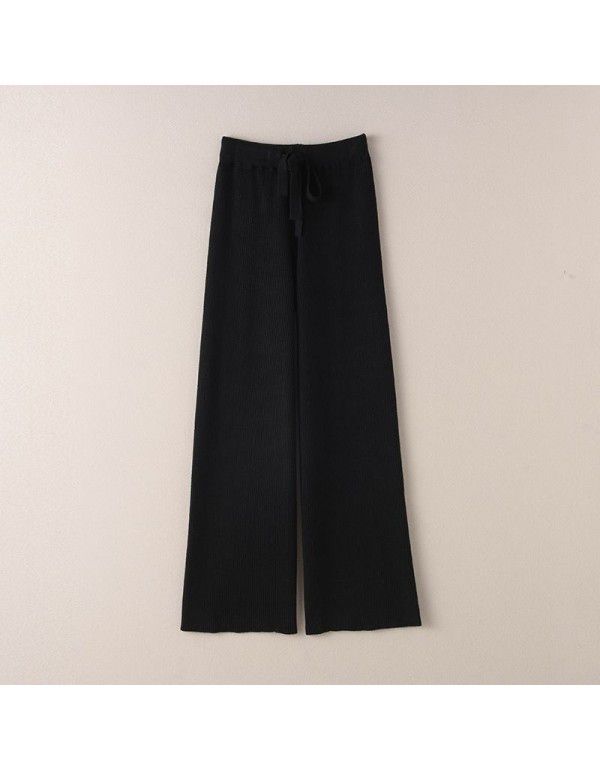 Thickened warm knitted wide leg trousers for women with high waist elastic drape straight leg trousers for small men's floor mops casual leggings 