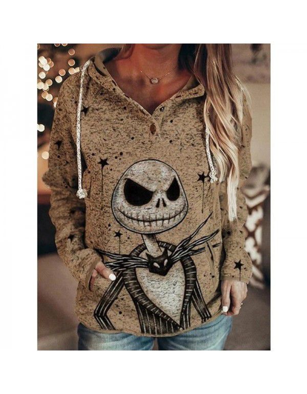 Hoodie Casual Loose Sleeve Drawstring Pullover Sweatshirt With Pocket Print Top Sweatshirt