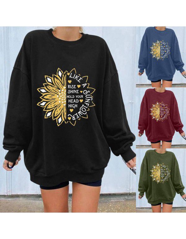 Autumn and Winter Round Neck Pullover Sweater Women's Digital Printing and Ironstamping Urban Style Brushed Sweater