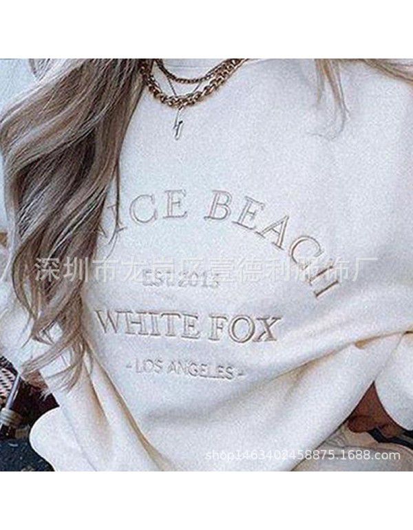 Women's embroidered sweater European and American casual letter embroidered long sleeve sweatshirt Hip hop trend autumn and winter new style