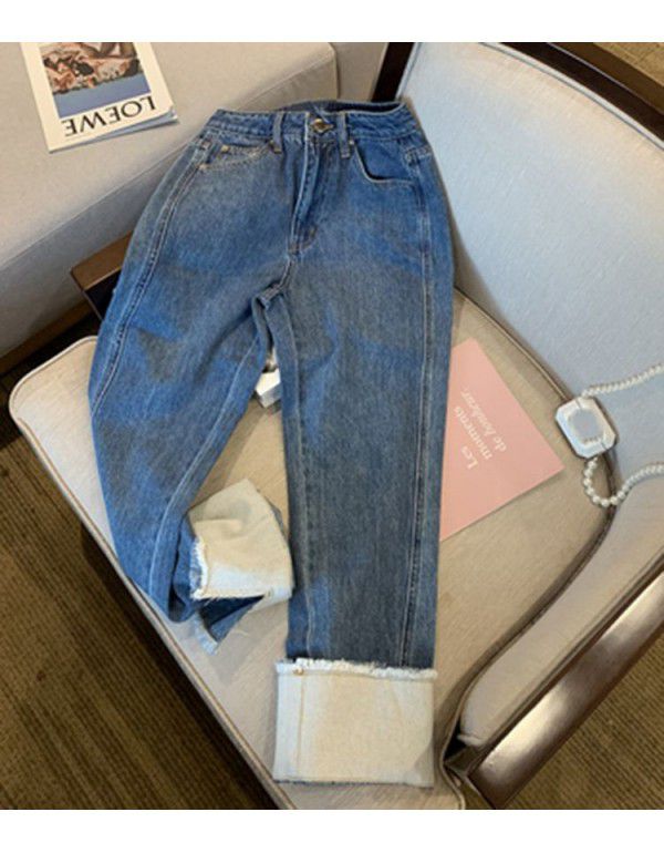 Panel flanging design jeans women's minority retro spring and summer slim B casual straight wide leg pants high waist 