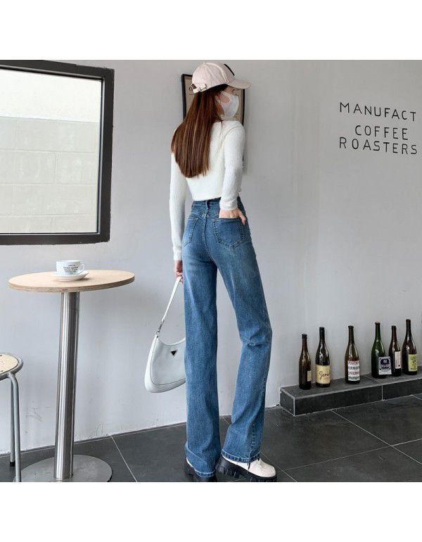 High Waist Retro Straight Leg Jeans Women's Loose Spring and Autumn New Slim Narrow Wide Leg Floor Dragging Pants Spring and Autumn