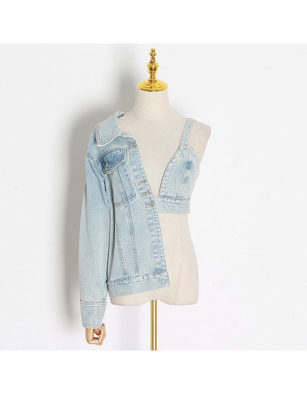 Spring New Personalized Strap Off Shoulder Denim D...