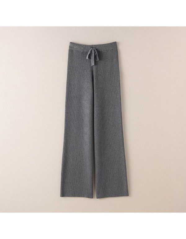 Thickened warm knitted wide leg trousers for women with high waist elastic drape straight leg trousers for small men's floor mops casual leggings 