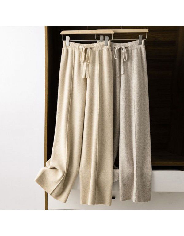 High-end cashmere temperament wide-leg trousers women's high-waisted cashmere cloud trousers loose casual straight pants for autumn and winter 