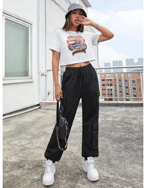 High Street Hip Hop Women's Pants Trendy Pants Amazon Multi Pocket Street Dress Pants Loose Straight Leg Tights