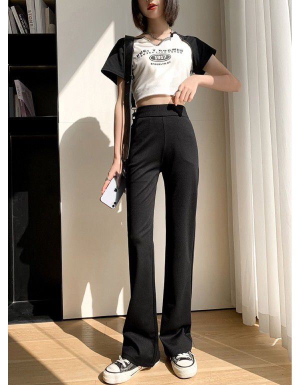 Spring Women's Brocade Cotton Soft Cool Micro Flare Long Mop Floor Flare Pants Casual Women's Pants