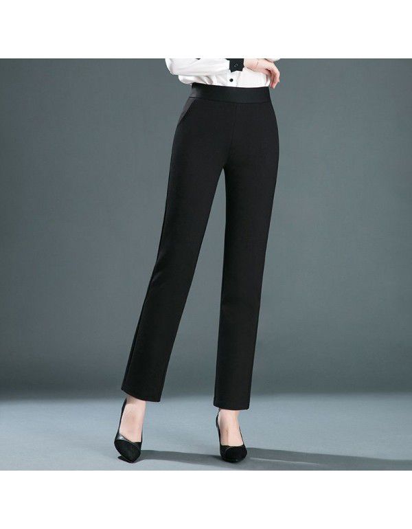 Autumn Elastic Tight Waist Middle Age Mom Small Straight Trousers Elastic High Waist Slim Pants Brocade Wrapped Cotton Women's Pants