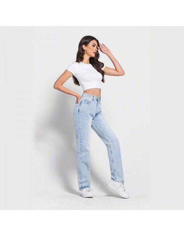 Women's high waist straight jeans Women's solid color jeans Versatile fashion trends