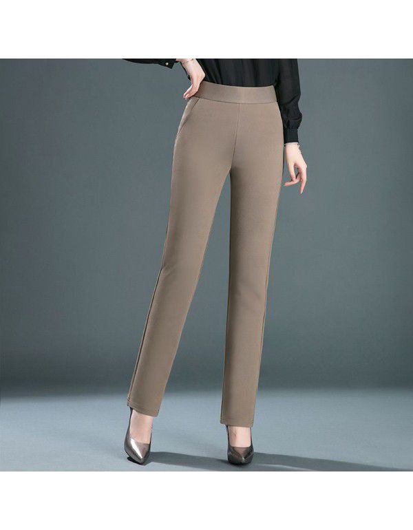 Autumn Elastic Tight Waist Middle Age Mom Small Straight Trousers Elastic High Waist Slim Pants Brocade Wrapped Cotton Women's Pants