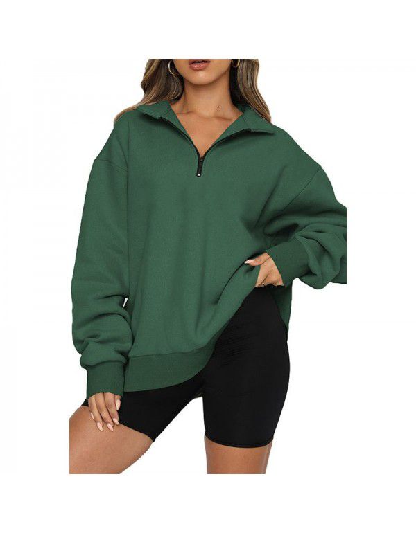 Women's sweater Women's new European and American solid color half zip pullover long sleeve loose top