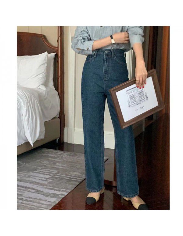 Han Zhitong Jeans Women's Autumn and Winter High Waist Slim Versatile Light Blue Smoke Tube Pants