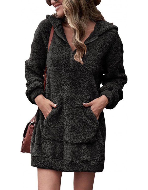 European and American Casual Loose Hooded Zipper Plush Coat Loose Warm Lamb Plush Windbreaker