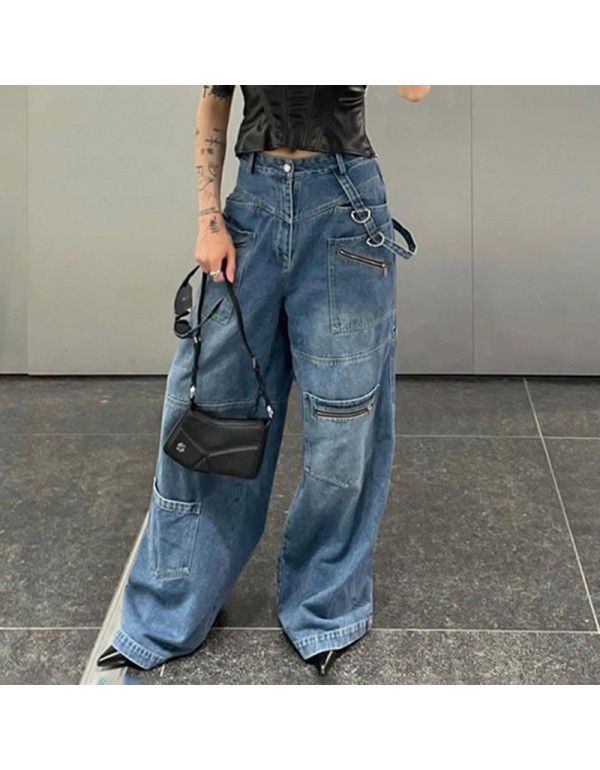 American Style Tall Multi Pocket Zippered Old Jean...