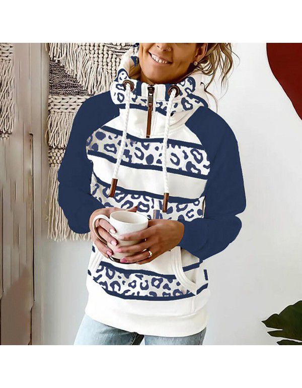 Printed Hooded Drawstring Sweater Loose Pullover Casual Sweater Women 