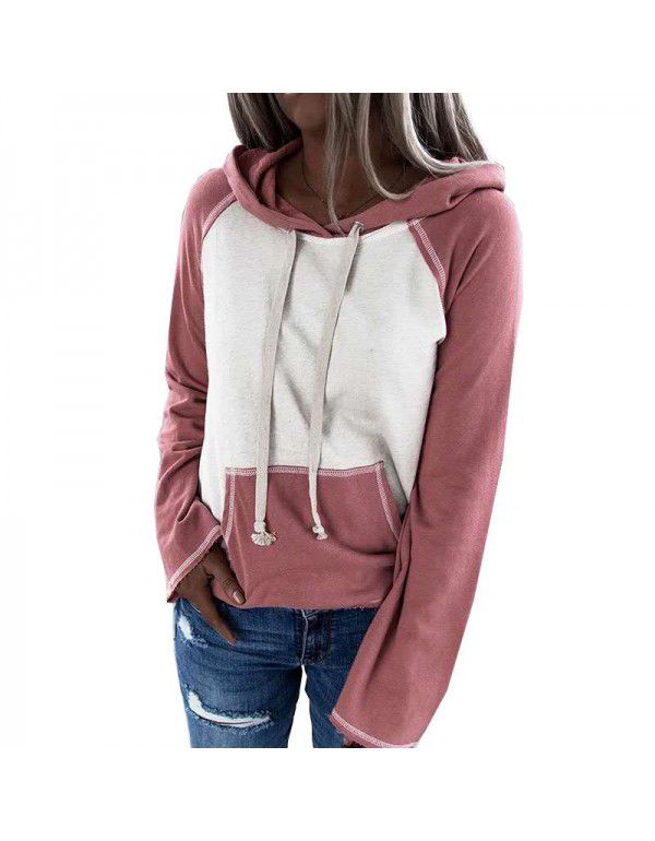 Popular European and American top color matching hooded sweater for women