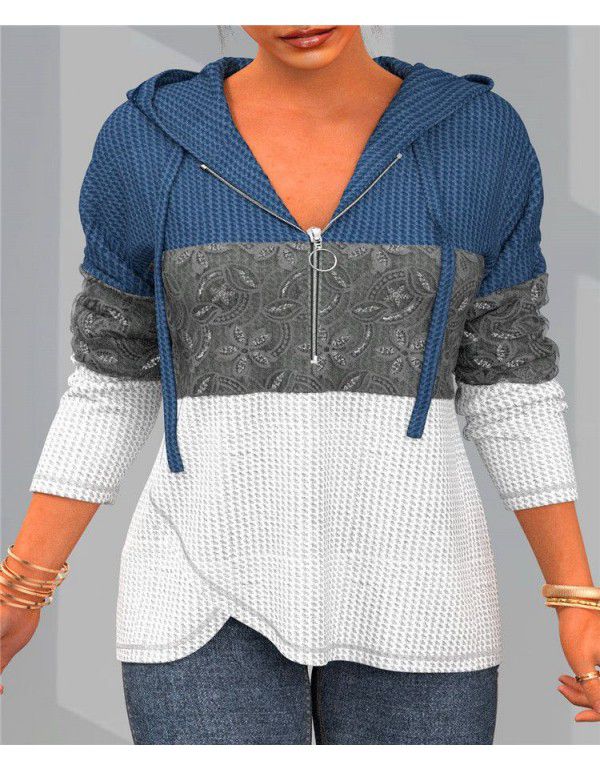 New Style Hooded Colored Zipper Sweater for Women