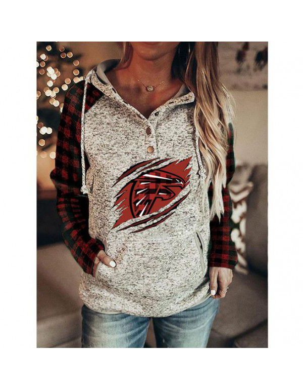 Hoodie Casual Loose Sleeve Drawstring Pullover Sweatshirt With Pocket Print Top Sweatshirt