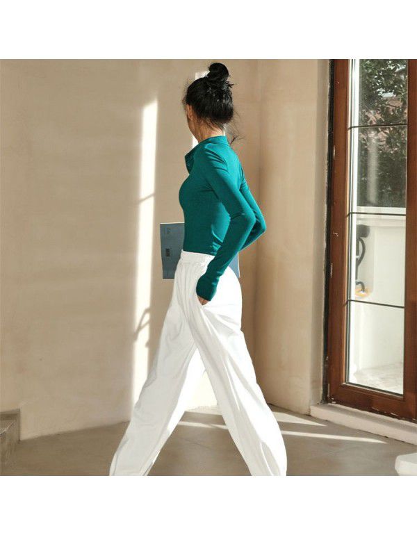 Autumn and Winter New Gym Running Training Sports Top Women's T-shirt Long Sleeve Standing Neck Tight Elastic Yoga Clothes 