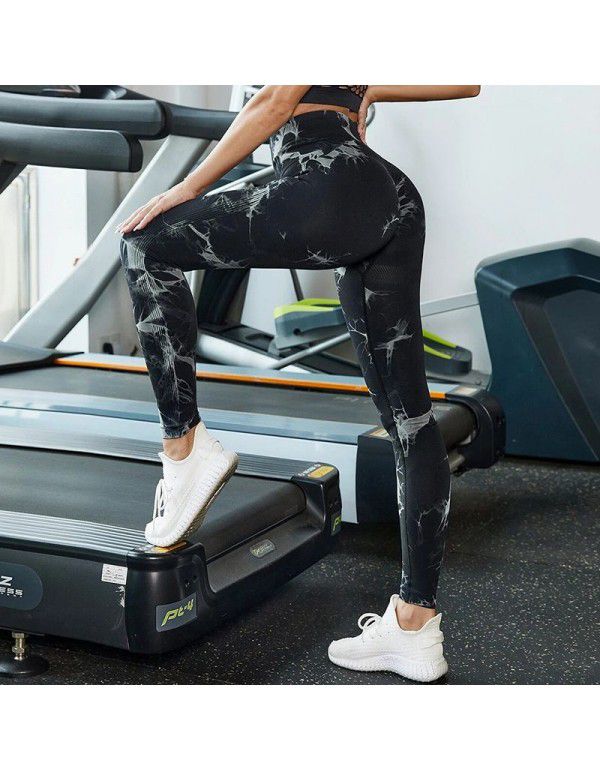 New Fitness Sports Honey Peach Hip Lift High Waist Tight Fit Tie Dye Yoga Pants Pants