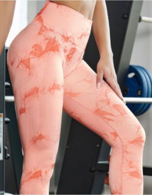 New Fitness Sports Honey Peach Hip Lift High Waist Tight Fit Tie Dye Yoga Pants Pants