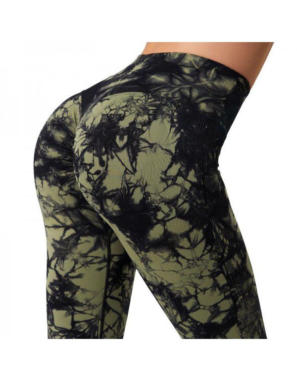 Popular seamless tie-dyed yoga pants in Europe and America, no embarrassment, fitness, hip lifting, high elastic leggings 