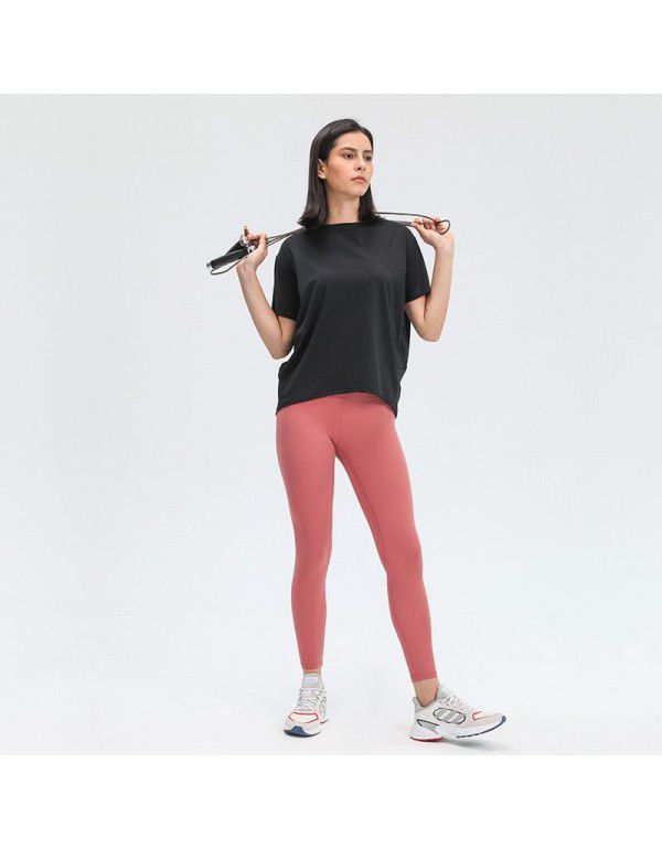 Double-sided Brushed Loose Fit Sports Short Sleeve Women's Running Fitness Yoga Dress Simple T-shirt 