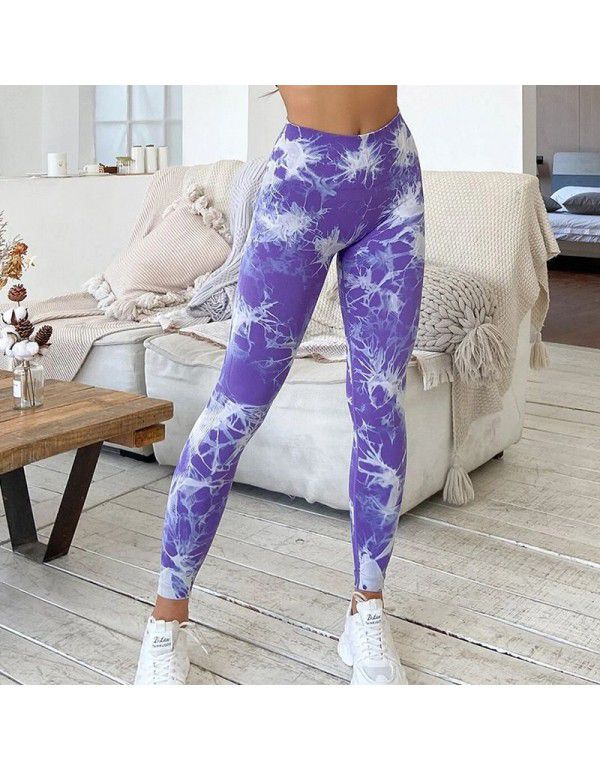 New Fitness Sports Honey Peach Hip Lift High Waist Tight Fit Tie Dye Yoga Pants Pants