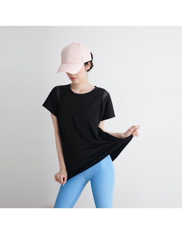 Mesh sports top Women's breathable fitness smock Running short sleeve quick drying T-shirt Loose yoga suit