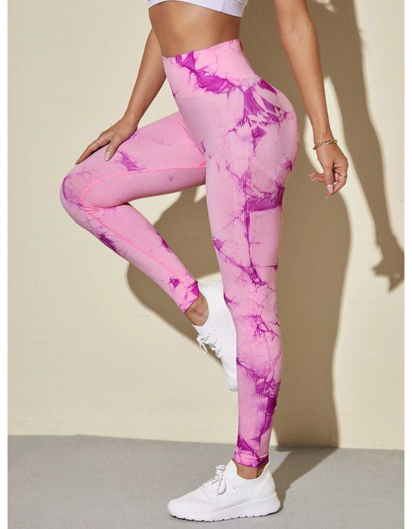 New Fitness Sports Honey Peach Hip Lift High Waist Tight Fit Tie Dye Yoga Pants Pants