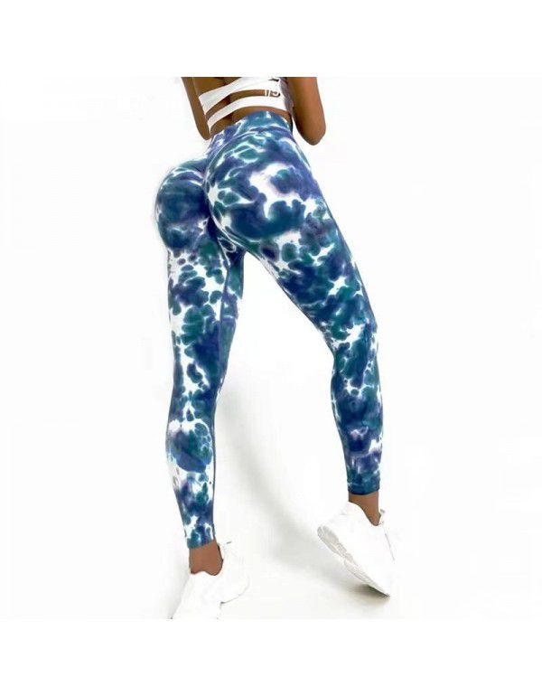 Honey Peach Hip Lifting Pants Tie Float High Waist Tight Yoga Fitness Pants Seamless Tie Dye Sports Tights