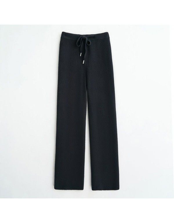 Women's knitted wide leg pants with high waist drop feeling flared pants and straight pants