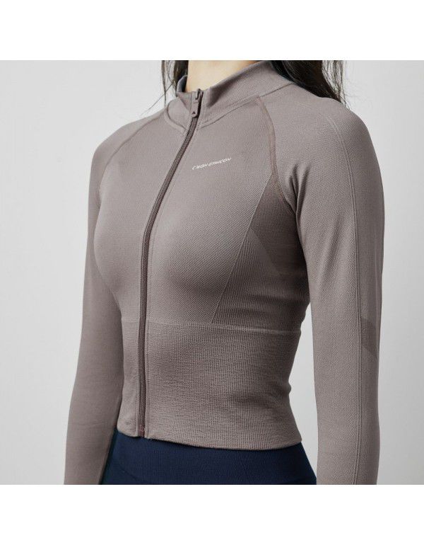 Autumn and Winter New Mock Neck Slim Fit Yoga Dress Sports Jacket Elastic Breathable Zipper Running Yoga Long Sleeve