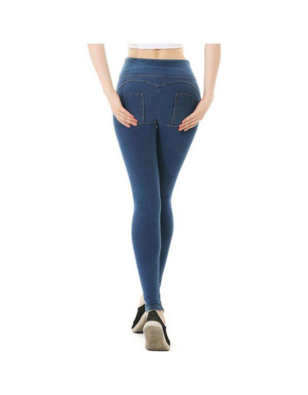 New sports yoga pants women's high-waisted denim version peach hip lifting sports pants beauty hip fitness peach pants 