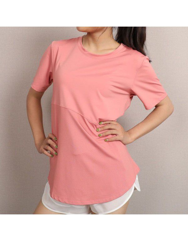 Large sports blouse T-shirt Women's yoga suit loose breathable short sleeve running top fitness suit 